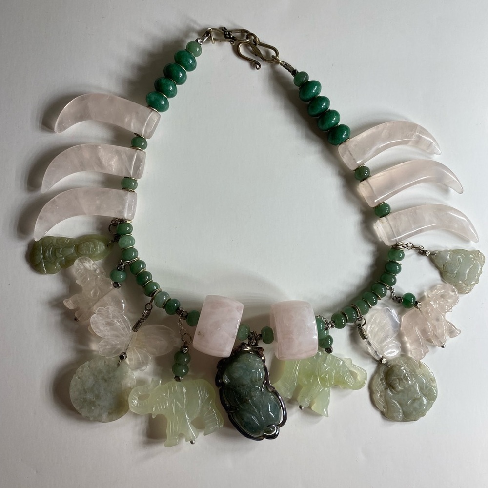 Vintage Jade and Clear Quartz Statement Necklace